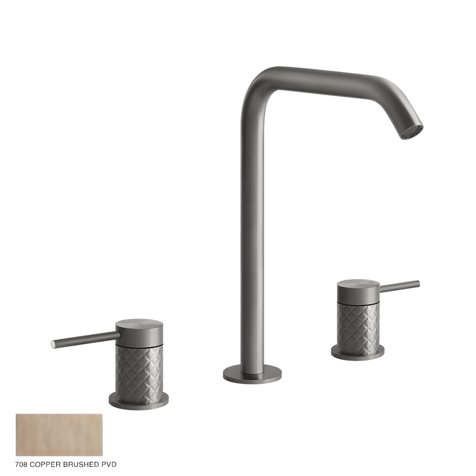 Gessi 316 Three-hole Basin Mixer Intreccio, without waste 708 Copper Brushed