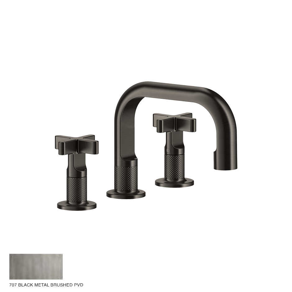 Inciso+ Three-hole Basin Mixer with spout and pop-up waste 707 Black Metal Brush