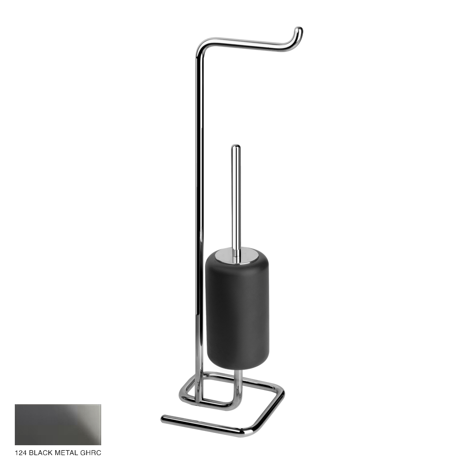 Goccia Standing set with paper roll and brush holder 124 Black Metal GHRC
