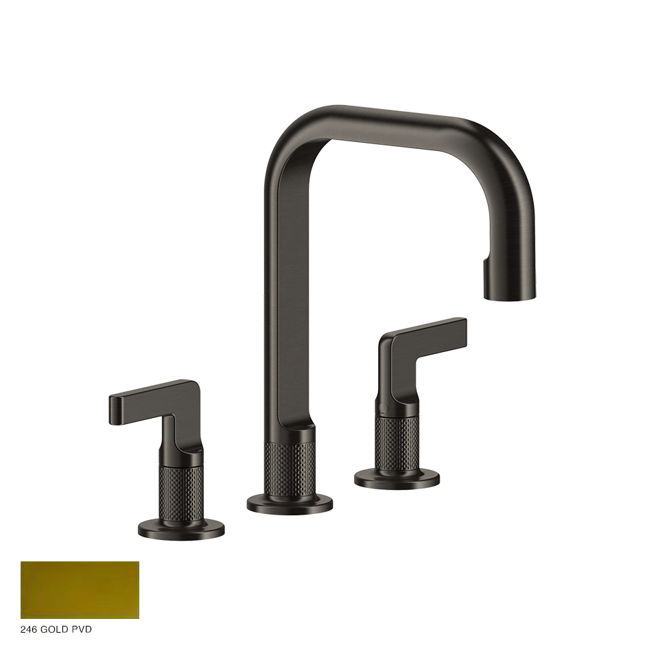 Inciso- Three-hole Basin Mixer with spout and pop-up waste 246 Gold PVD