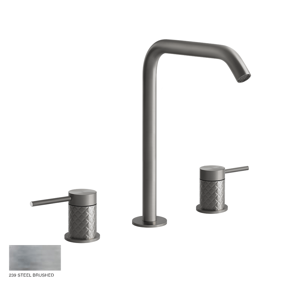 Gessi 316 Three-hole Basin Mixer Intreccio, without waste 239 Steel brushed