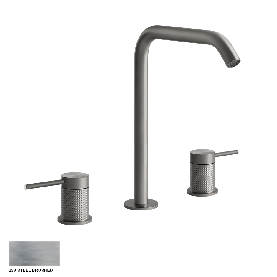 Gessi 316 Three-hole Basin Mixer Cesello, without waste 239 Steel brushed