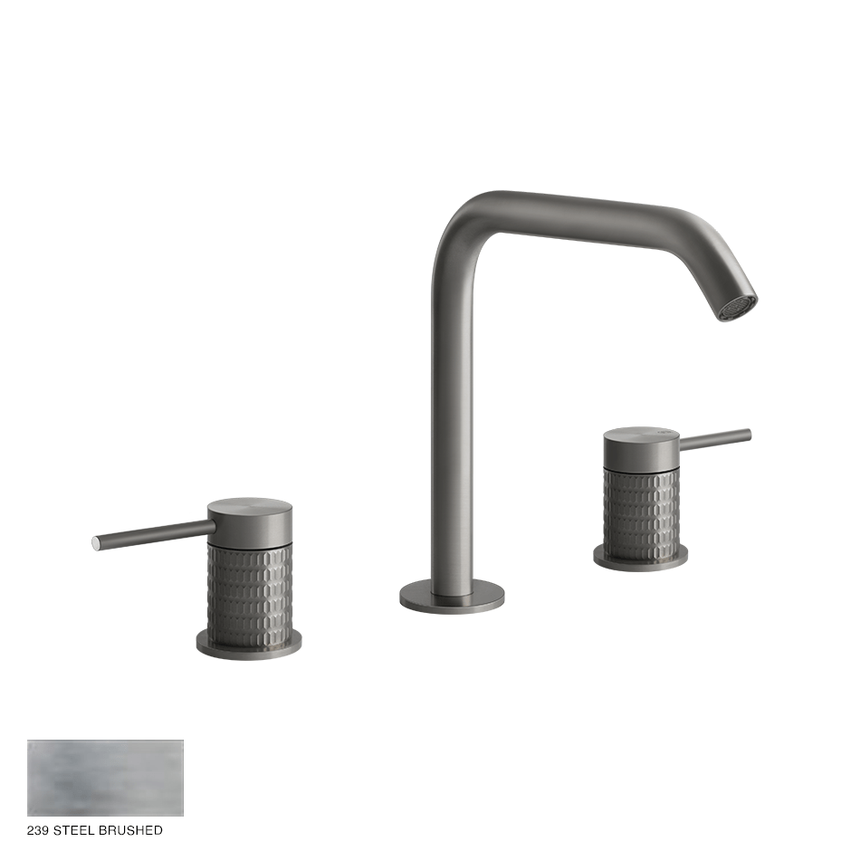 Gessi 316 Three-hole Basin Mixer Meccanica, without waste 239 Steel brushed