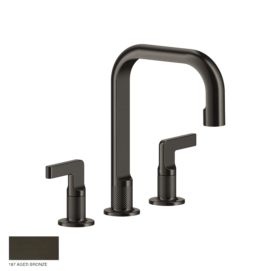 Inciso- Three-hole Basin Mixer with spout and pop-up waste 187 Aged Bronze