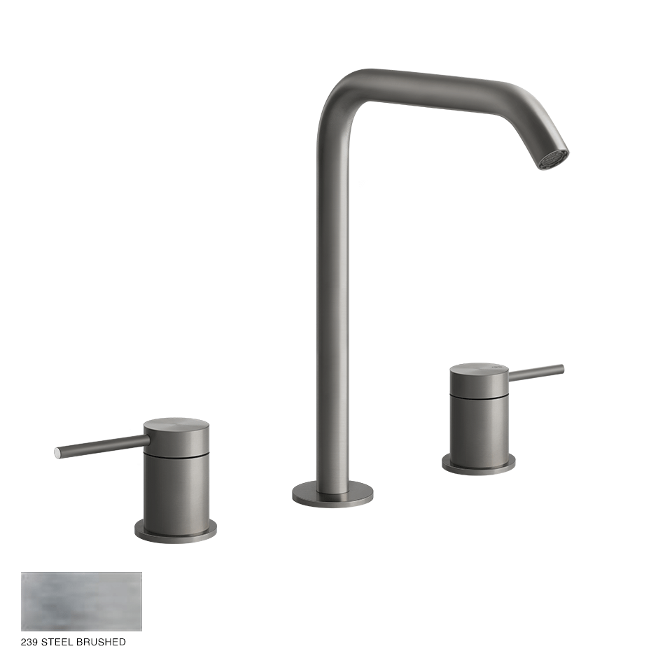 Gessi 316 Three-hole Basin Mixer Flessa, without waste 239 Steel brushed