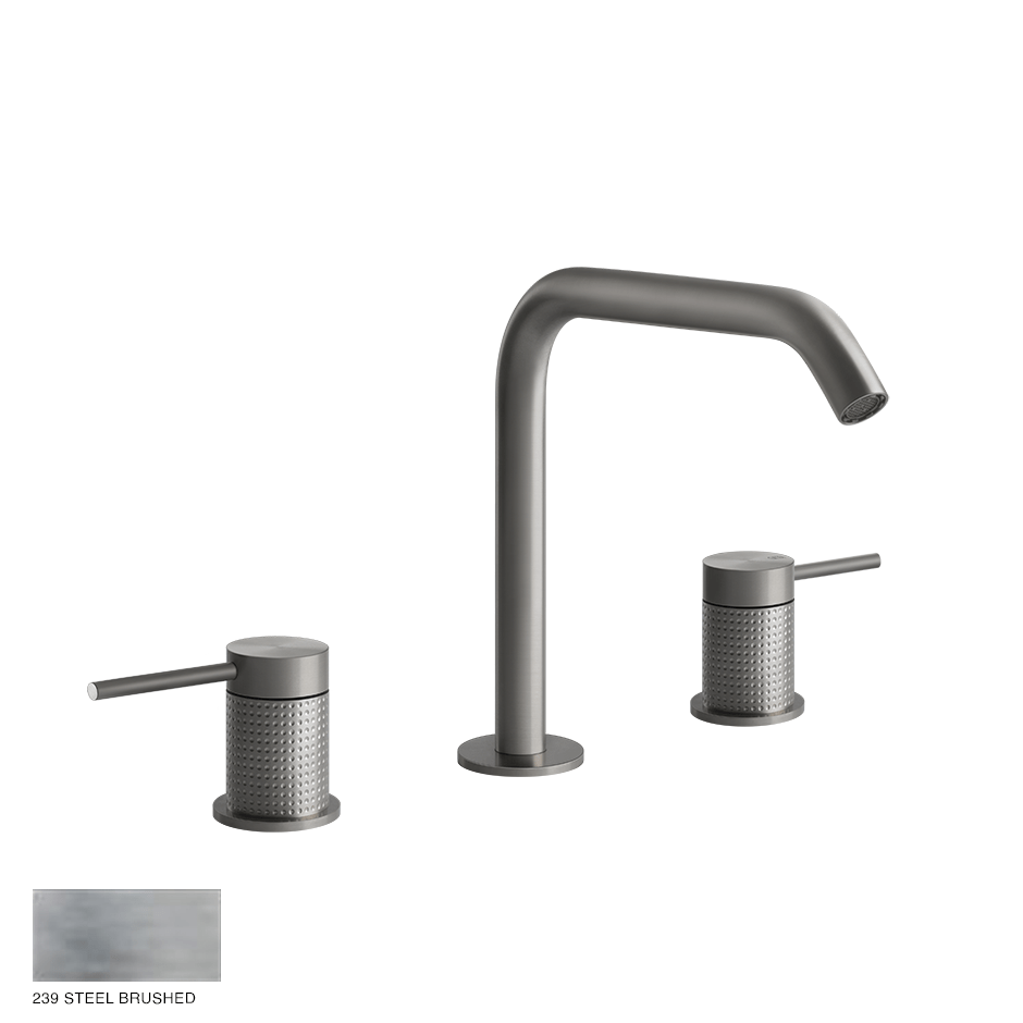 Gessi 316 Three-hole Basin Mixer Cesello, without waste 239 Steel brushed