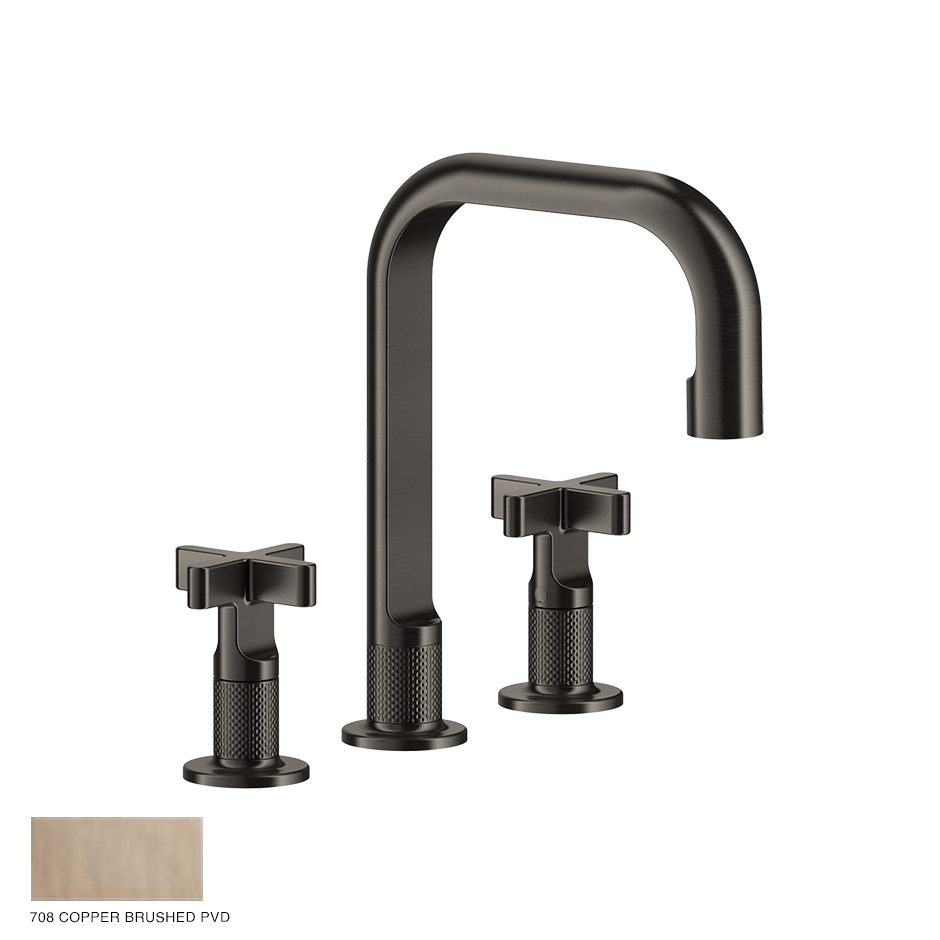 Inciso+ Three-hole Basin Mixer with spout, without waste 708 Copper Brushed PVD