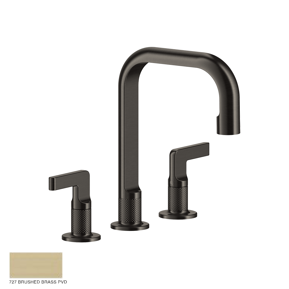 Inciso- Three-hole Basin Mixer with spout, without waste 727 Brushed Brass PVD