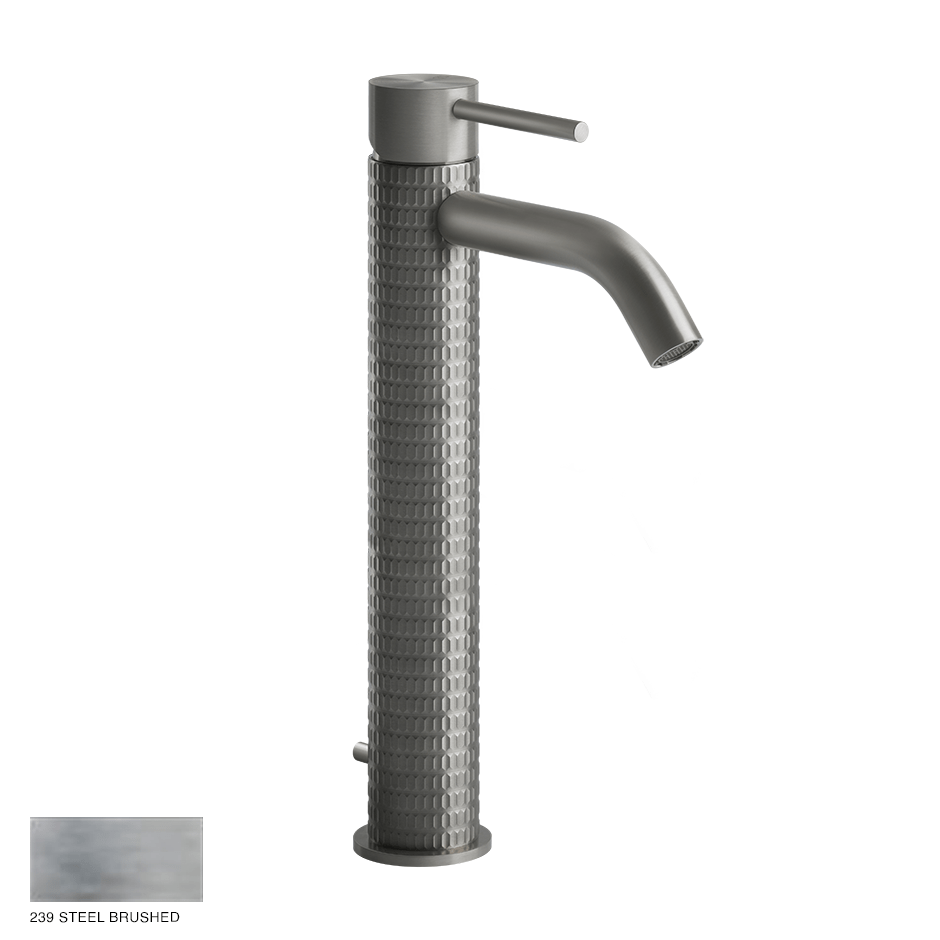 Gessi 316 High Version Basin Mixer Meccanica, pop-up waste 239 Steel brushed