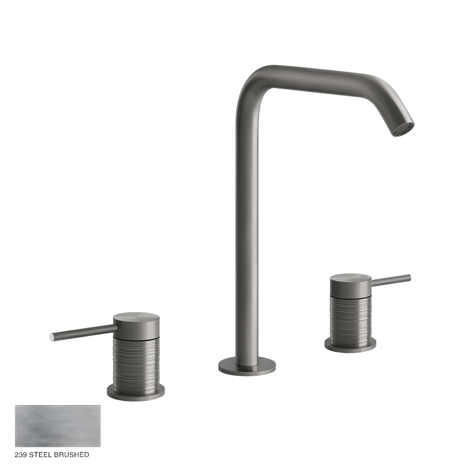 Gessi 316 Three-hole Basin Mixer Trame, without waste 239 Steel brushed