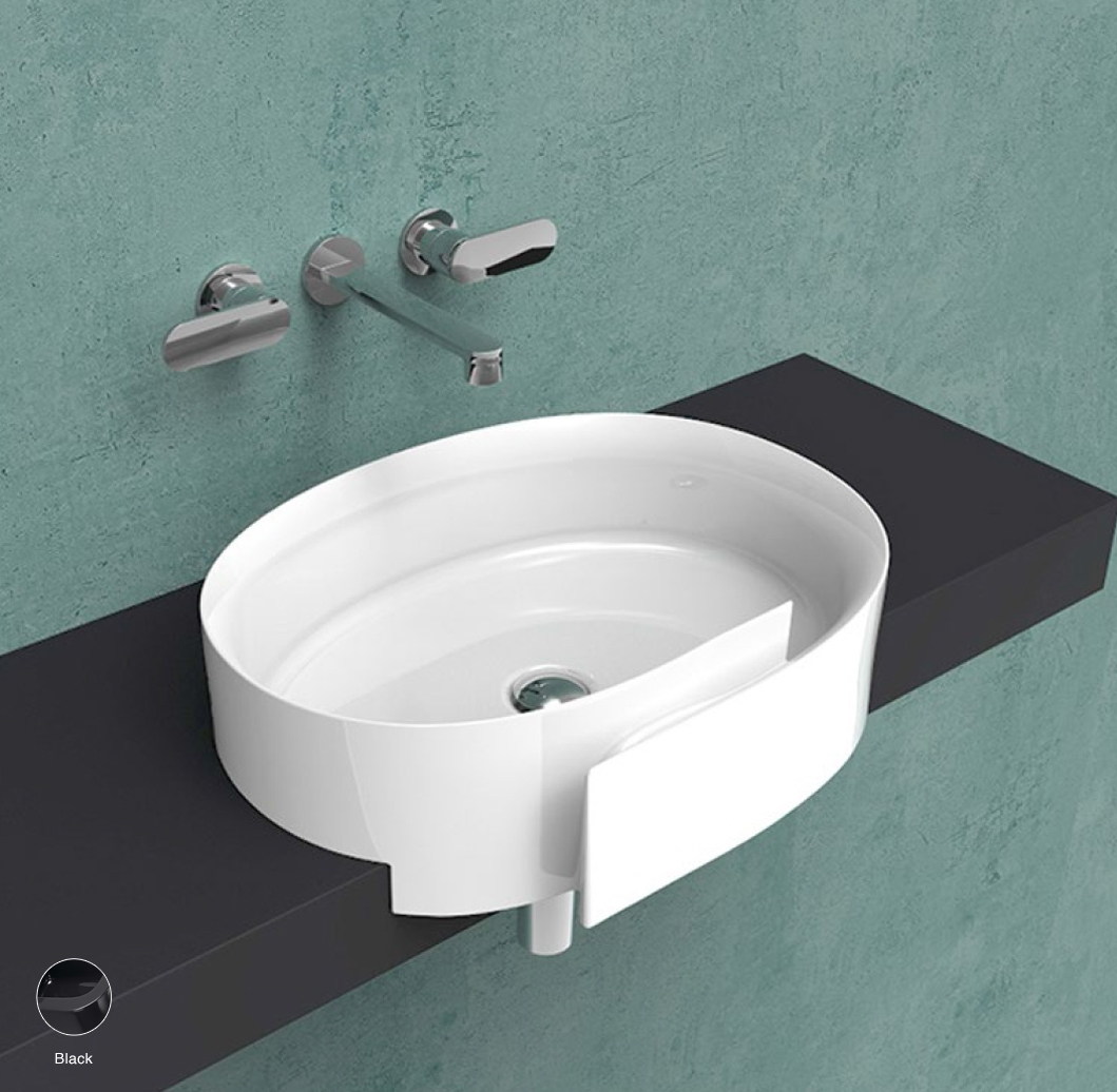 Roll Semi-inset basin 56 cm without overflow, without tap ledge Black