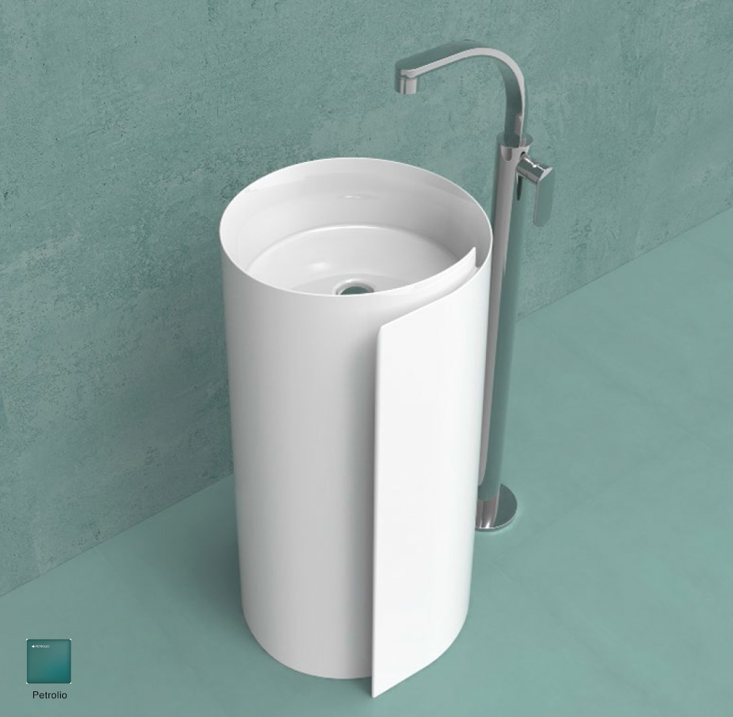 Monoroll Standing column-basin 44 cm without overflow and tap ledge Petrolio
