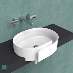 Roll Semi-inset basin 56 cm without overflow, without tap ledge Petrolio