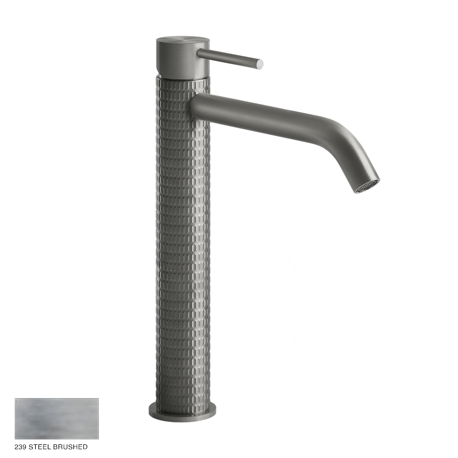 Gessi 316 High Version Basin Mixer Meccanica, without waste 239 Steel brushed