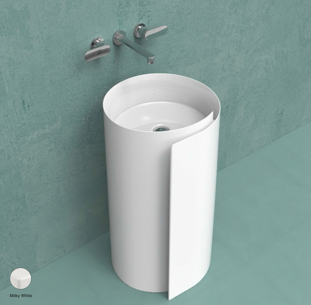 Monoroll Wall column-basin 44 cm without overflow, without tap ledge Milky White
