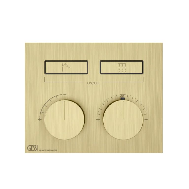 Hi-Fi Compact Thermostatic mixer, two functions, on/off button 727 Brushed Brass