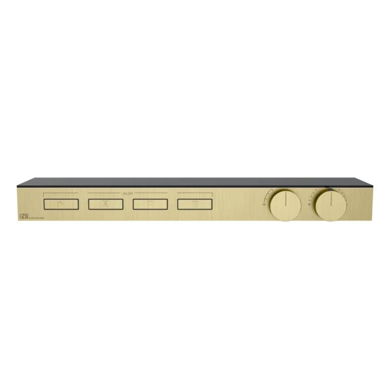 Hi-Fi Shelf Thermostatic mixer, four functions, on/off button 727 Brushed Brass